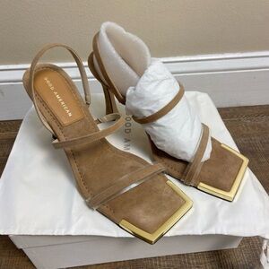 Good American Tan Heeled Sandals Sz 11 New